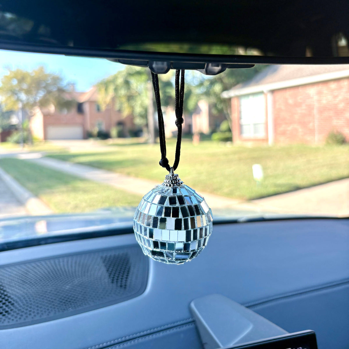 Mirror Ball Hanging Car Charm, Rear View Mirror Accessories: Pink