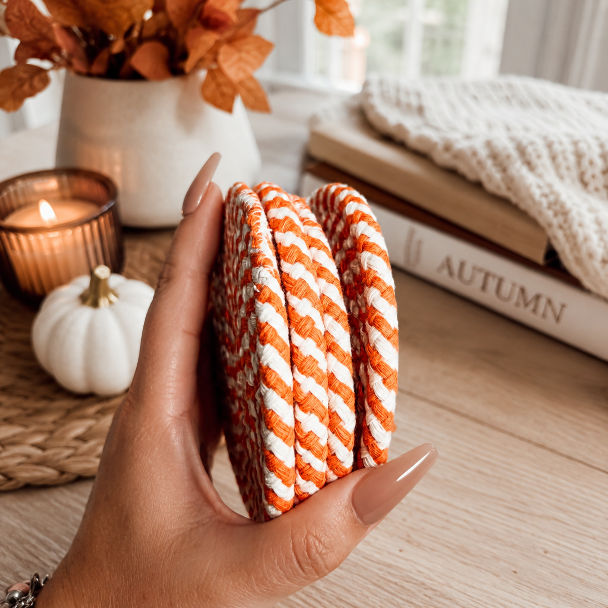 Holiday Fabric Coasters, Red White Christmas Coaster Set: Red-4pk