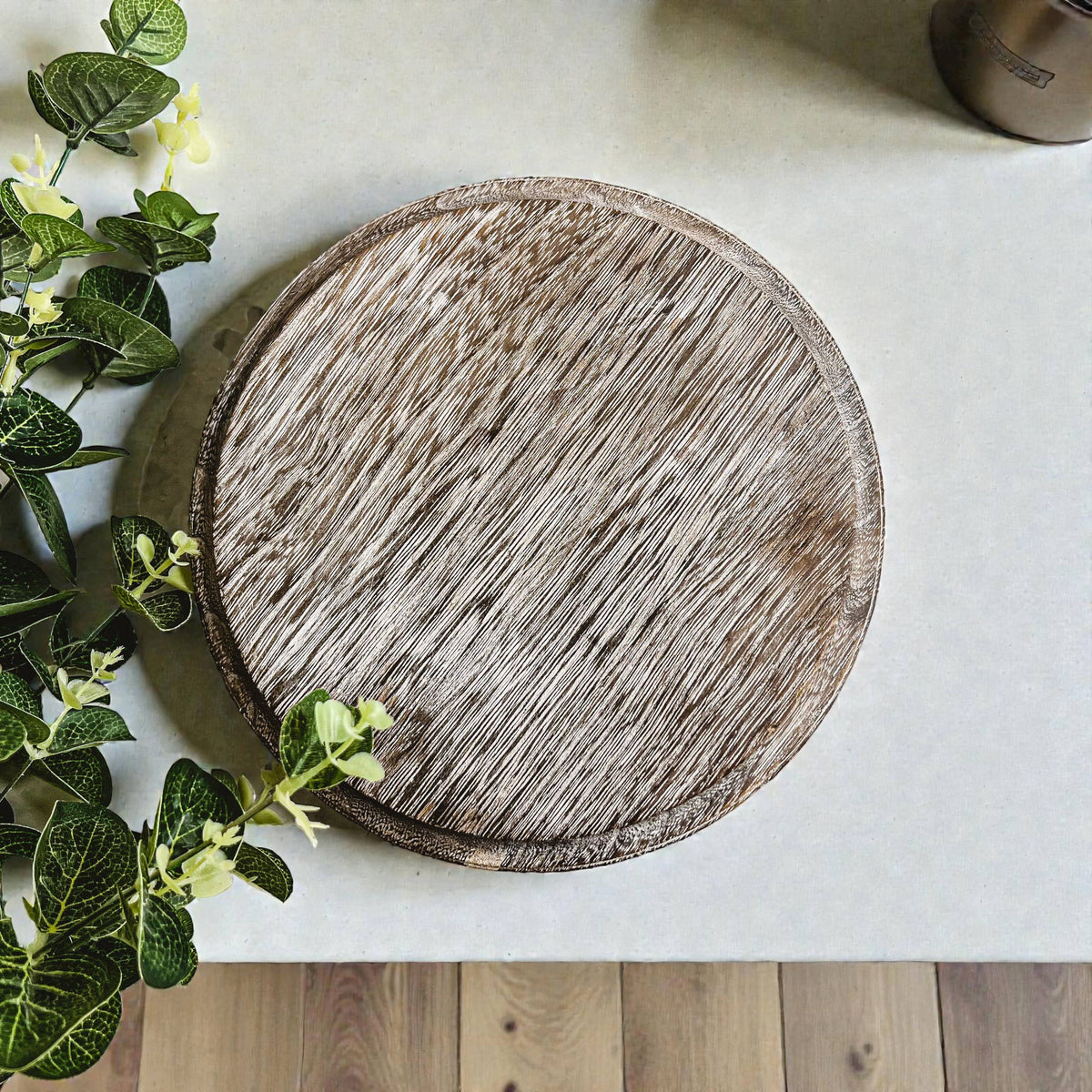 Raised Handmade Wooden Pedestal Stands, Wood Trinket Trays: Rustic Distressed Oval