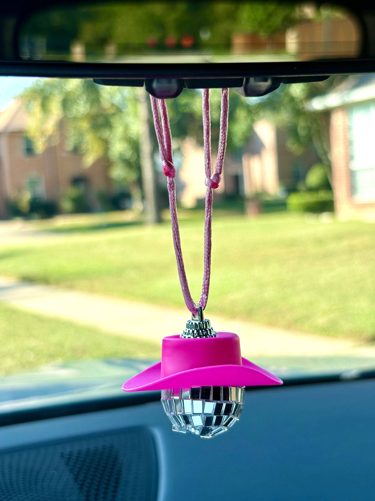 Mirror Ball Hanging Car Charm, Rear View Mirror Accessories: Pink