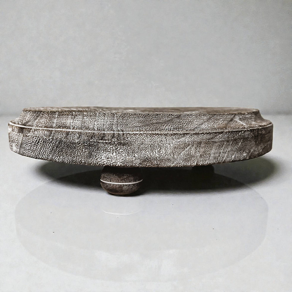 Raised Handmade Wooden Pedestal Stands, Wood Trinket Trays: Rustic Distressed Oval