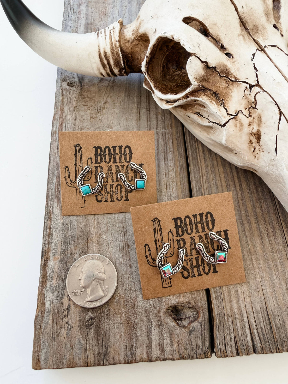 Western Dainty Horseshoe Stud Earrings: AB CLEAR
