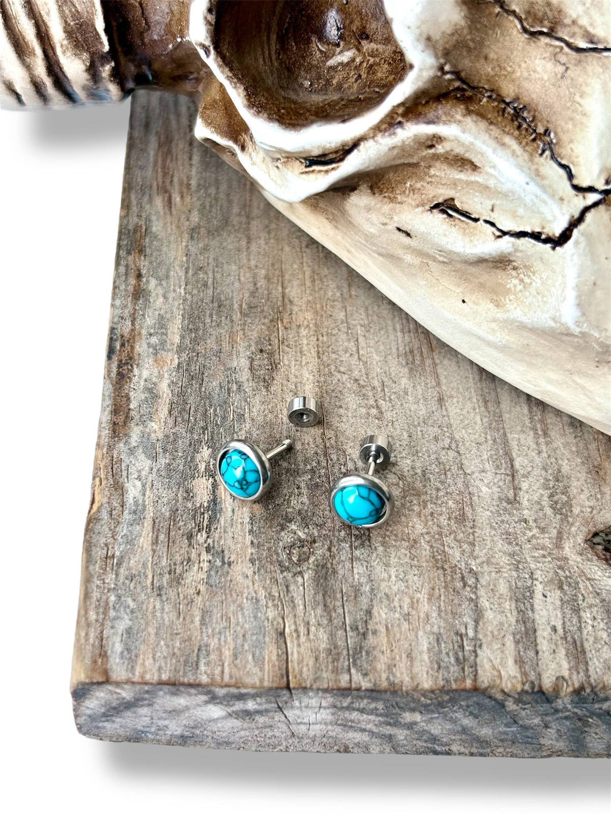 Round Turquoise Stone Stud Earrings