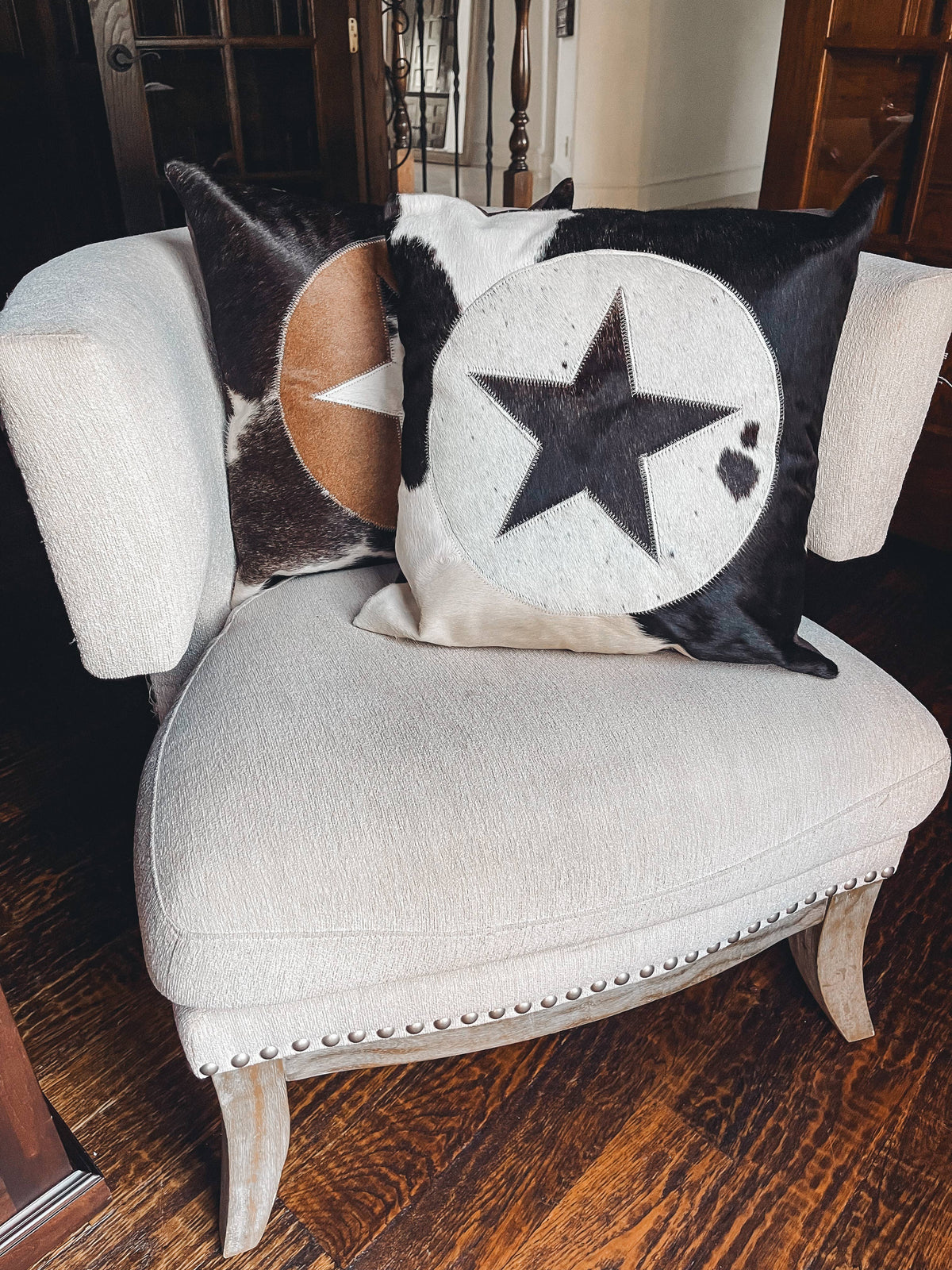 Western Star Cowhide Pillow Cover: TAN + WHITE COWHIDE