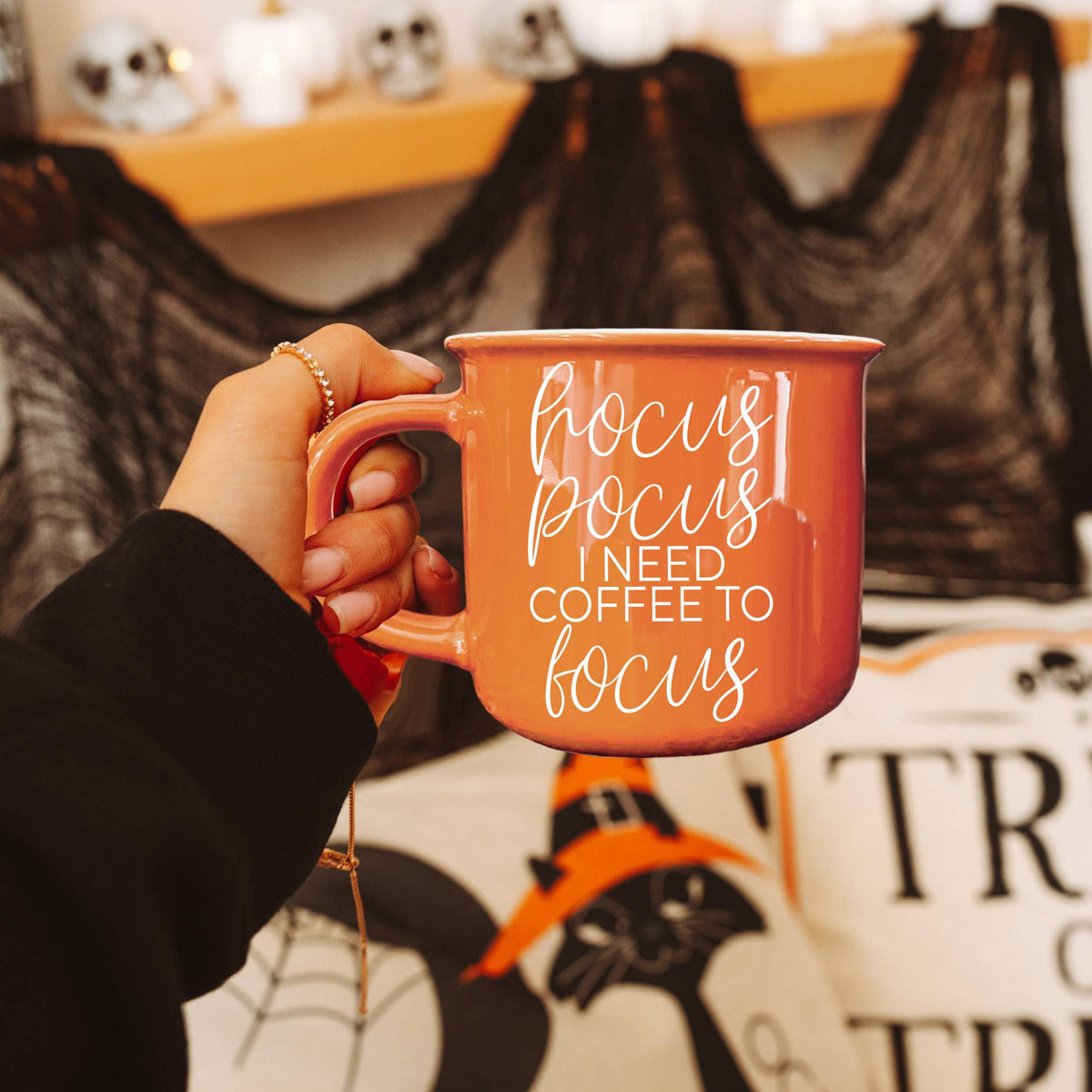 Farmhouse Fall & Halloween Coffee Mugs, Modern Ceramic Cups: Boo (Black)