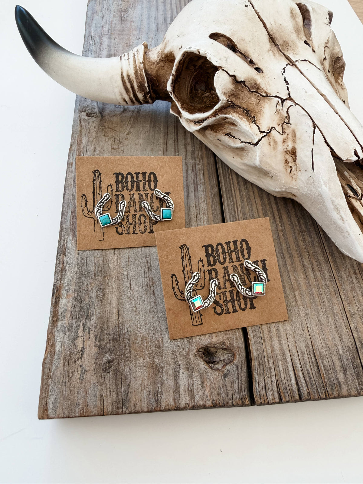 Western Dainty Horseshoe Stud Earrings: AB CLEAR