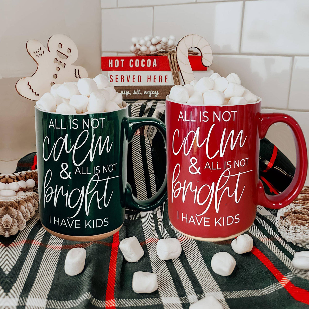 Christmas Mugs Funny, Red & Green Holiday Coffee Cup Ceramic: Jingle Jingle (Red)