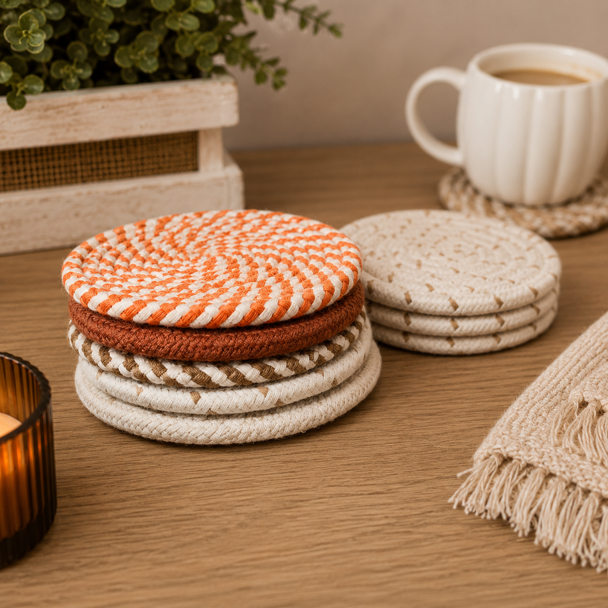Holiday Fabric Coasters, Red White Christmas Coaster Set: Red-4pk