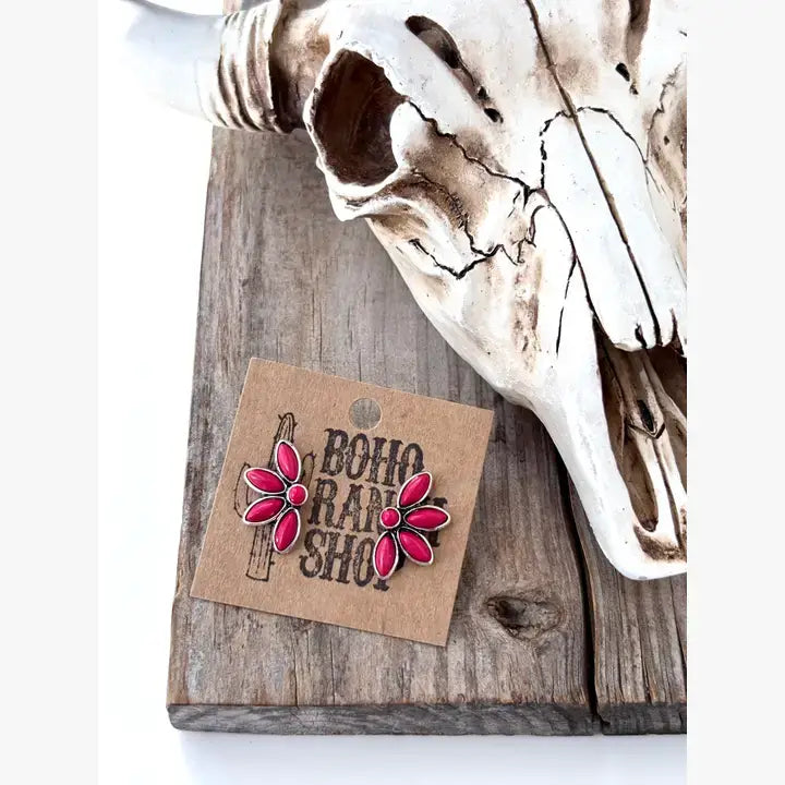Western Style Stone Stud Earrings: MULTI COLOR