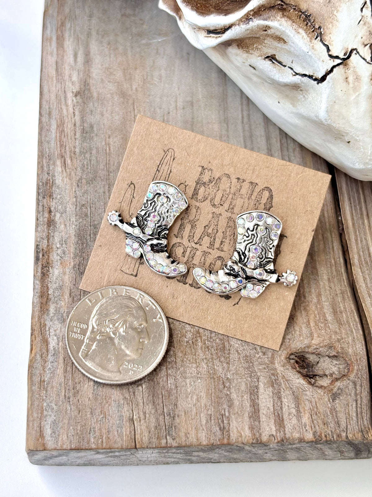 Rhinestone Western Boots Stud Earrings