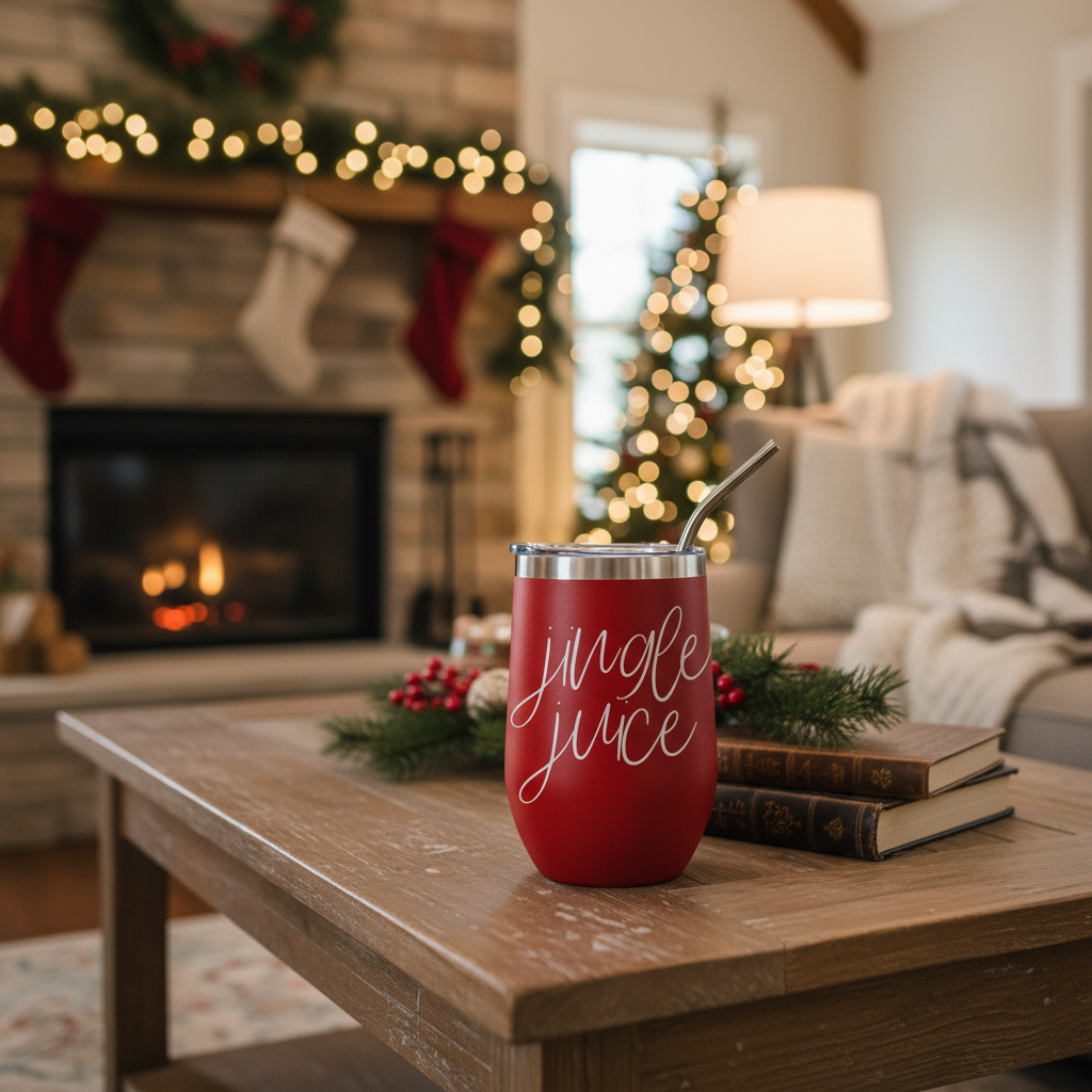Wine Tumblers or Coffee | Insulated Christmas Cups with Lid: Mama Juice (12oz)