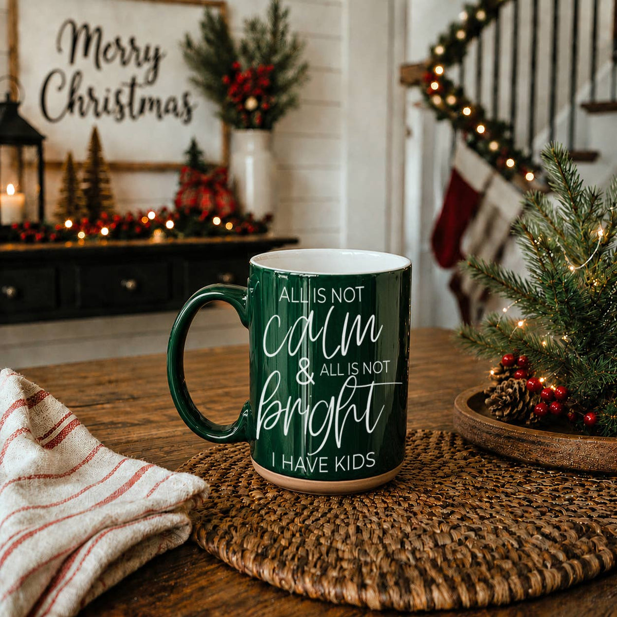 Funny Christmas Home Decor & Gifts | Holiday Coffee Mugs : Silent Night-GREEN