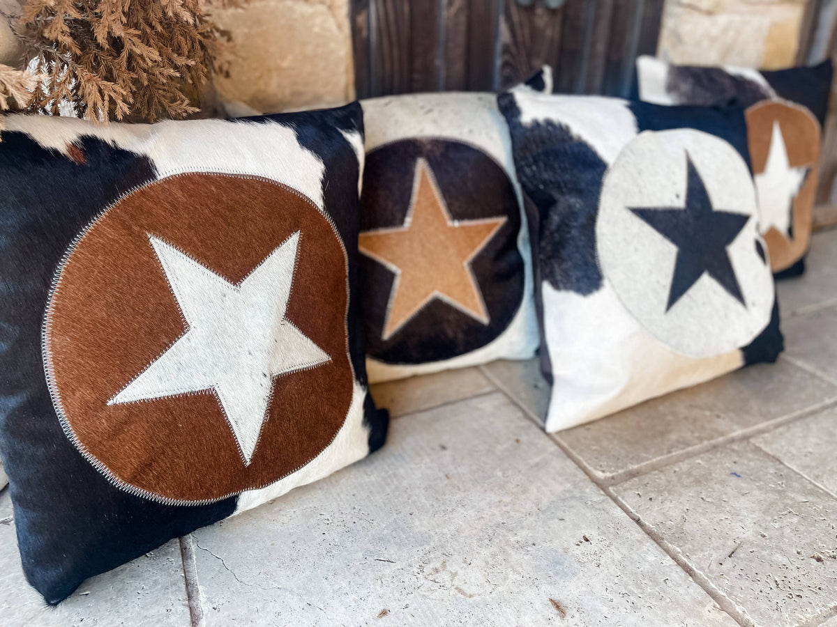 Western Star Cowhide Pillow Cover: TAN + WHITE COWHIDE