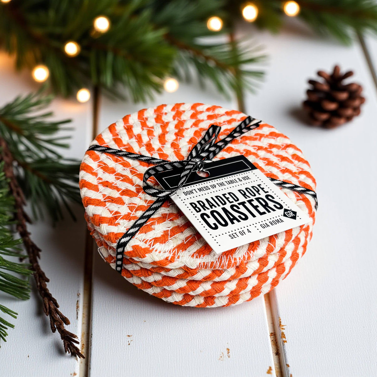 Holiday Fabric Coasters, Red White Christmas Coaster Set: Red-4pk