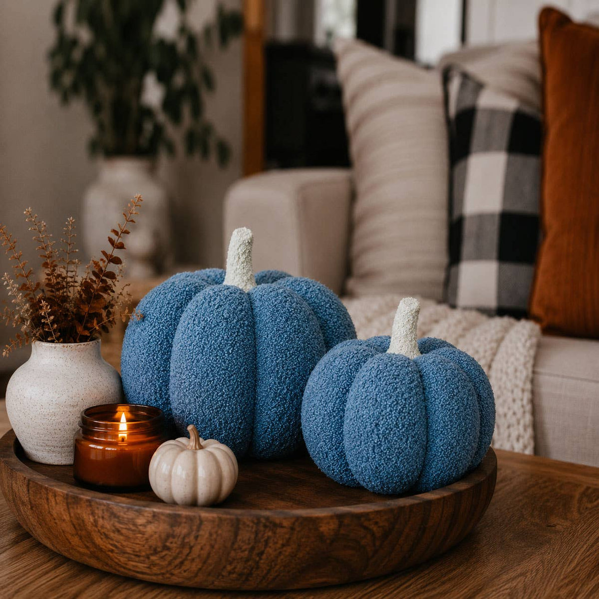 Neutral Fall + Halloween Home Decor, Cute Cotton Pumpkins BW: BW Polk a Dot / Small