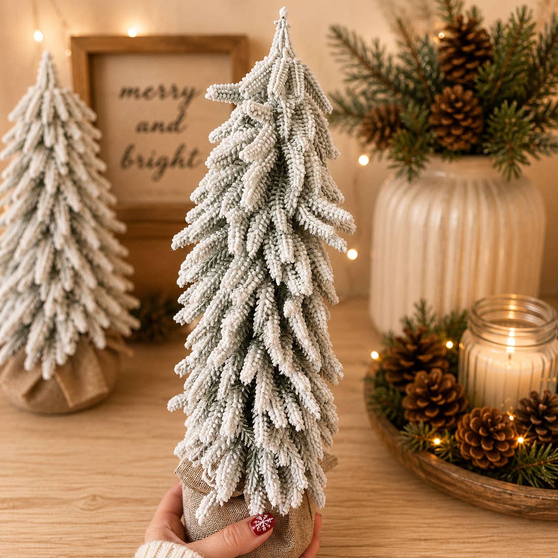 Christmas Trees with Snow, Holiday Mantle & Shelf Home Decor: 8"