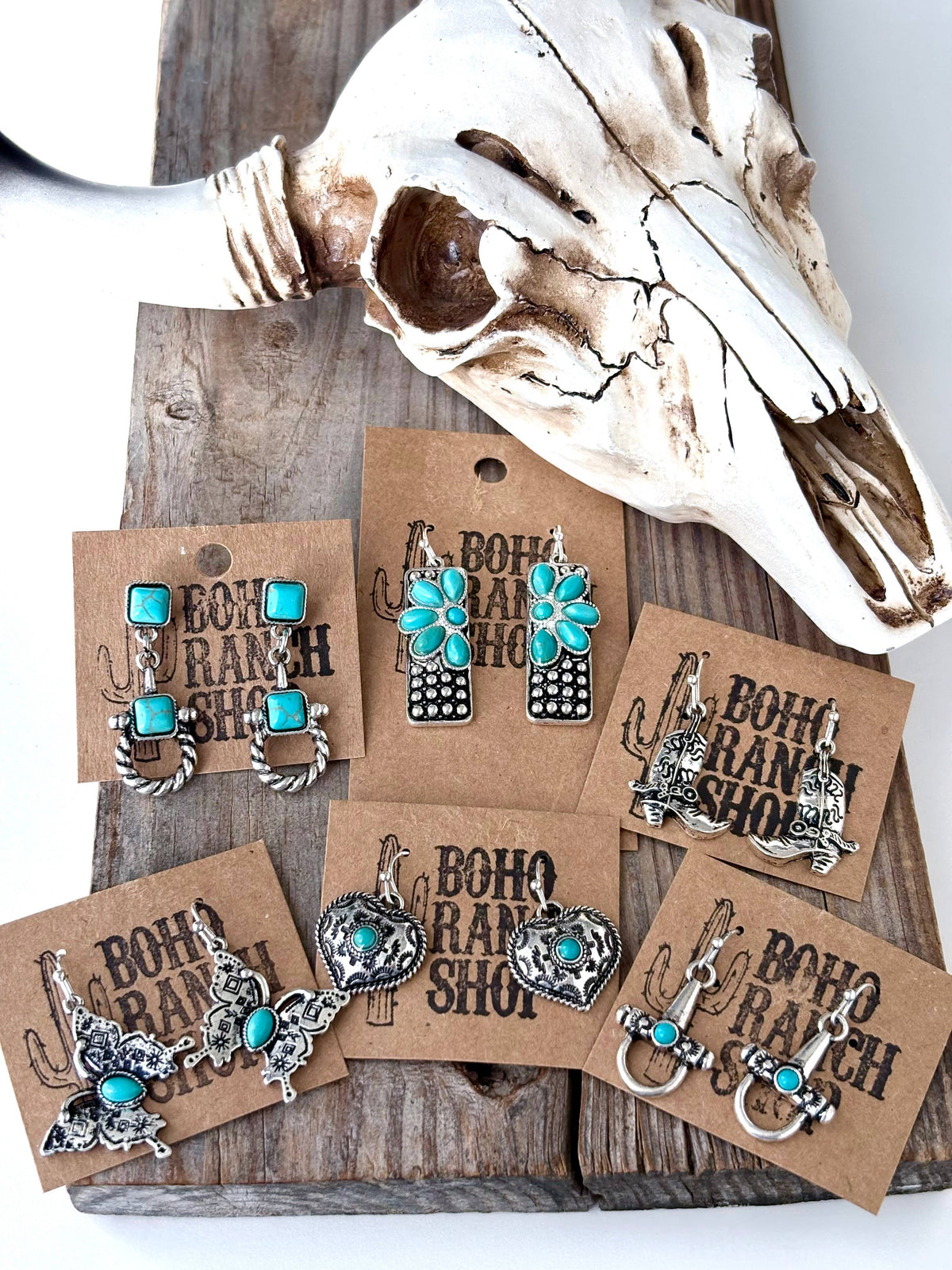 Western Style Pendant with Turquoise Stone Dangle Earrings: Rectangle