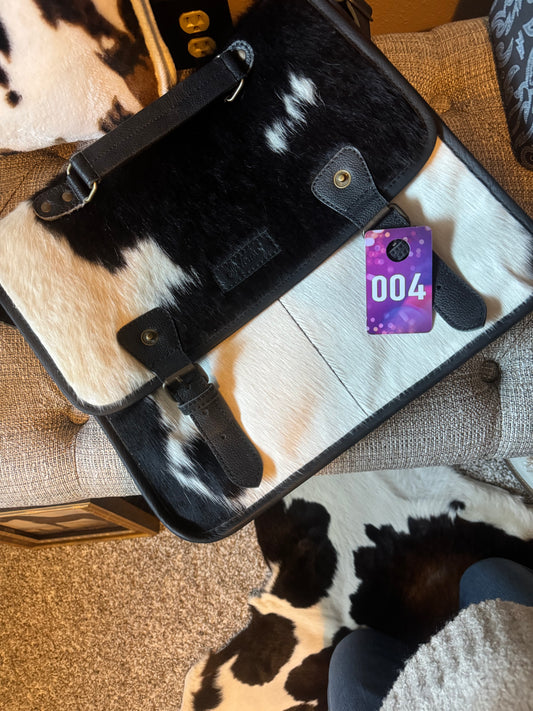 Genuine Cowhide Crossbody Messenger Bag – Black & White (#004) 🖤🤍