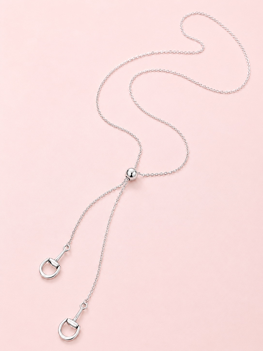 Western Horse Bit Bolo Pendant Y Chain Long Necklaces: Silver