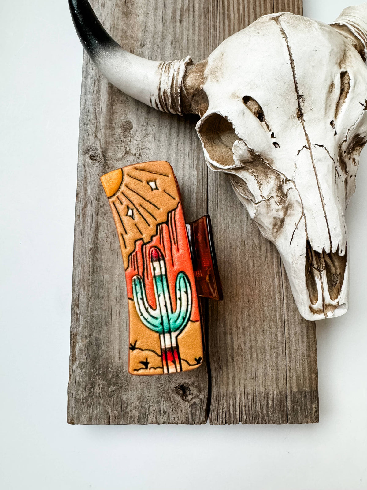 Large Western Faux Embossed Leather Hair Clip Claw: PINK YEEHAW