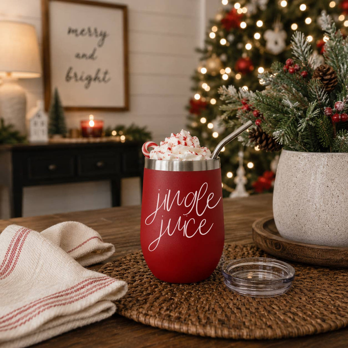 Wine Tumblers or Coffee | Insulated Christmas Cups with Lid: Mama Juice (12oz)