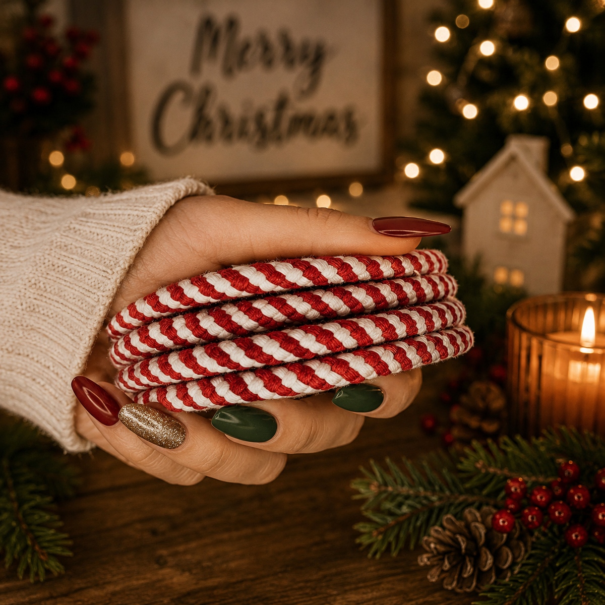 Holiday Fabric Coasters, Red White Christmas Coaster Set: Red-4pk