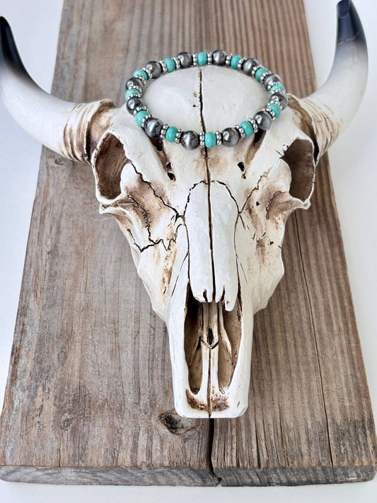 Western Style Navajo Pearl & Turquoise Stone Beaded Bracelet