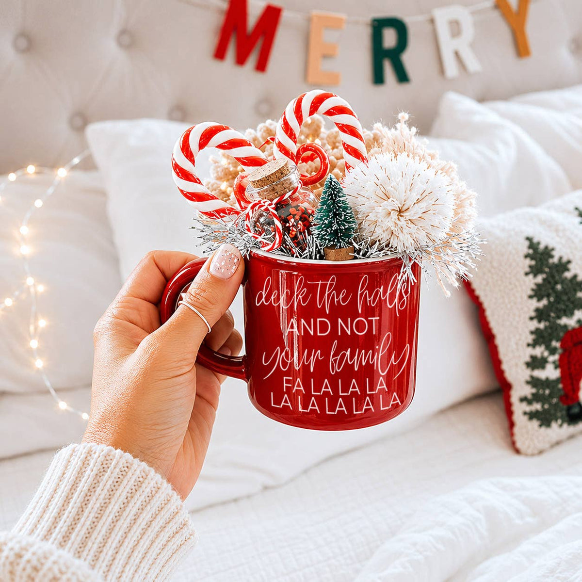 Christmas Mugs Funny, Red & Green Holiday Coffee Cup Ceramic: Jingle Jingle (Red)