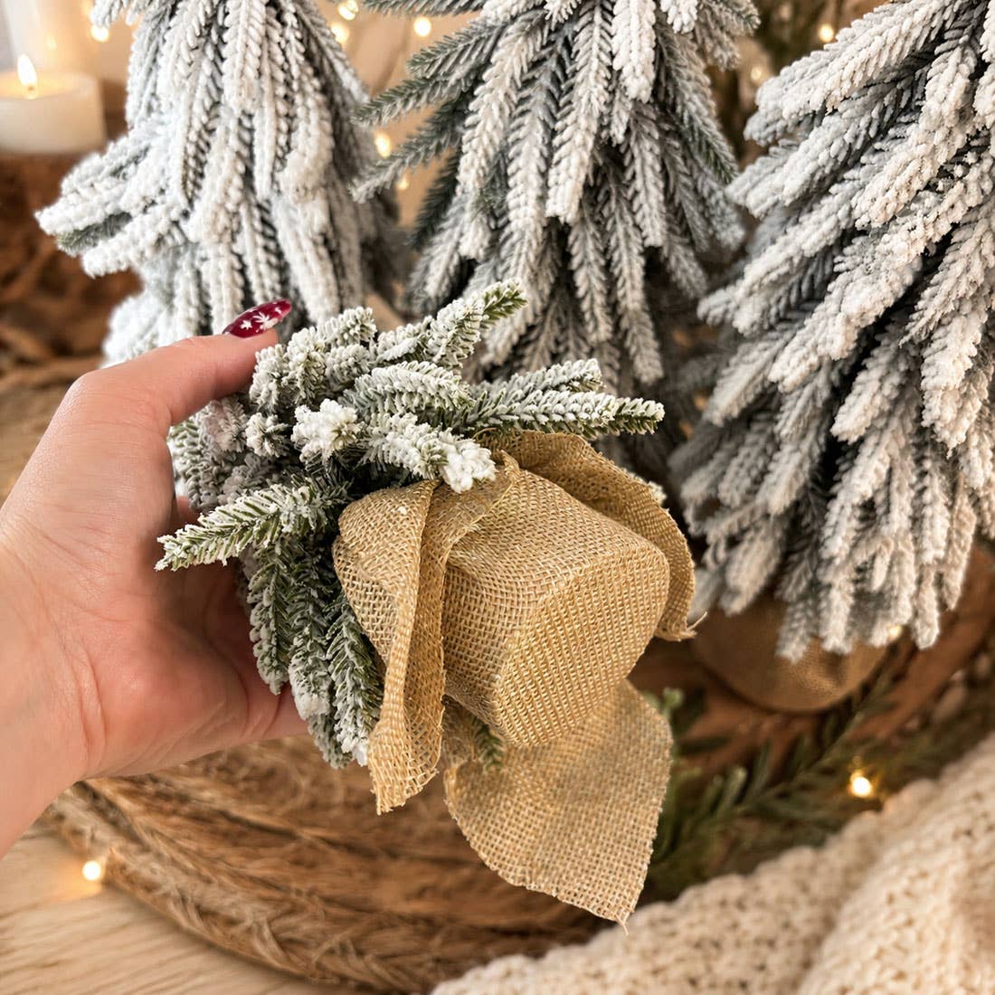 Christmas Trees with Snow, Holiday Mantle & Shelf Home Decor: 8"