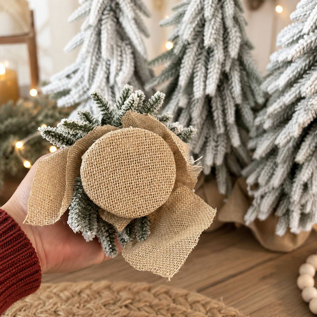 Christmas Trees with Snow, Holiday Mantle & Shelf Home Decor: 8"