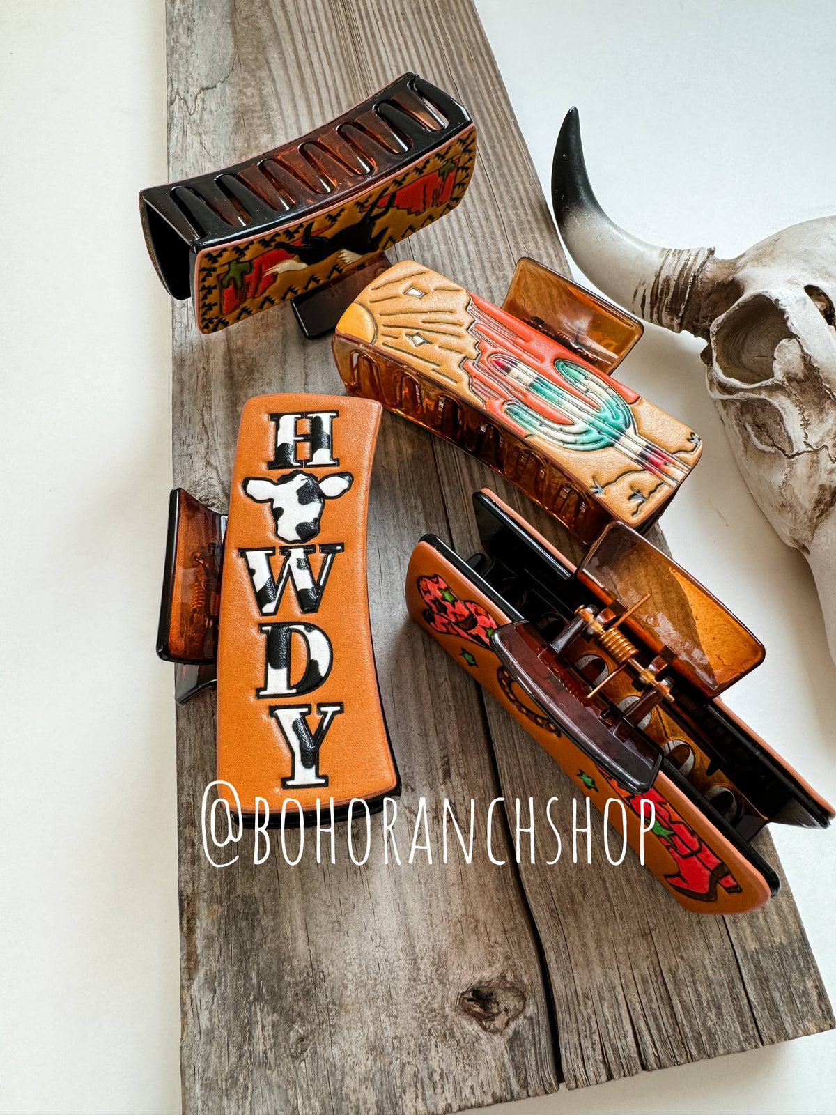 Large Western Faux Embossed Leather Hair Clip Claw: PINK YEEHAW
