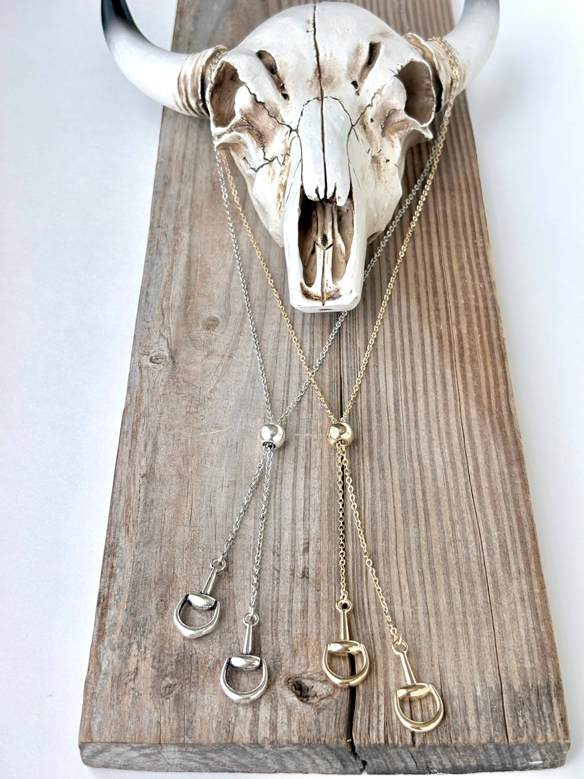 Western Horse Bit Bolo Pendant Y Chain Long Necklaces: Silver