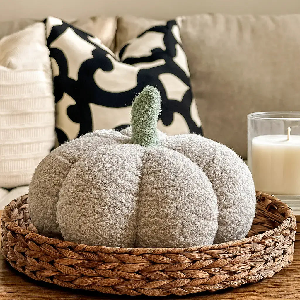 Neutral Fall + Halloween Home Decor, Cute Cotton Pumpkins BW: BW Polk a Dot / Small
