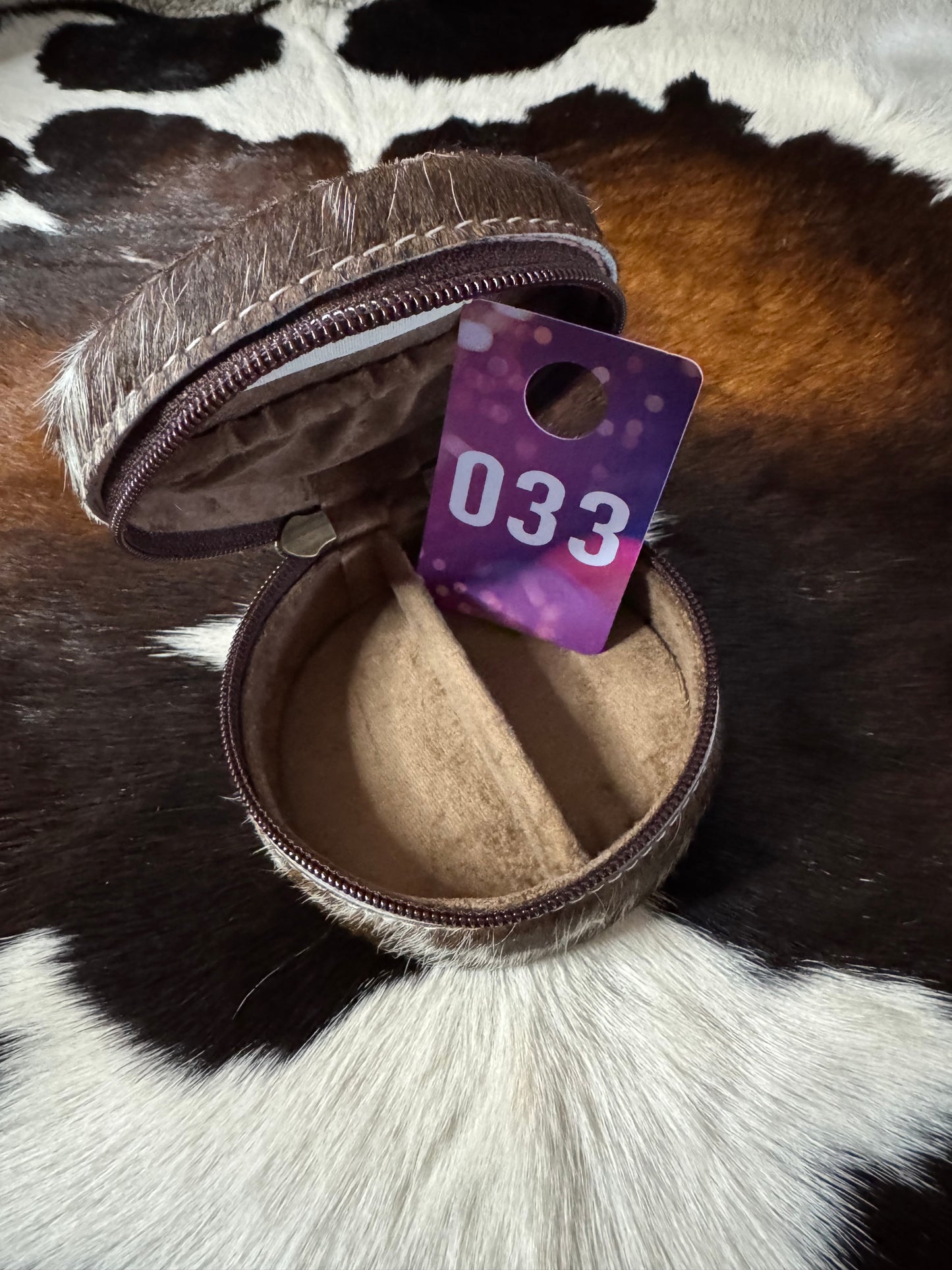 Mini Cowhide Round Jewelry Box (#31/#33)