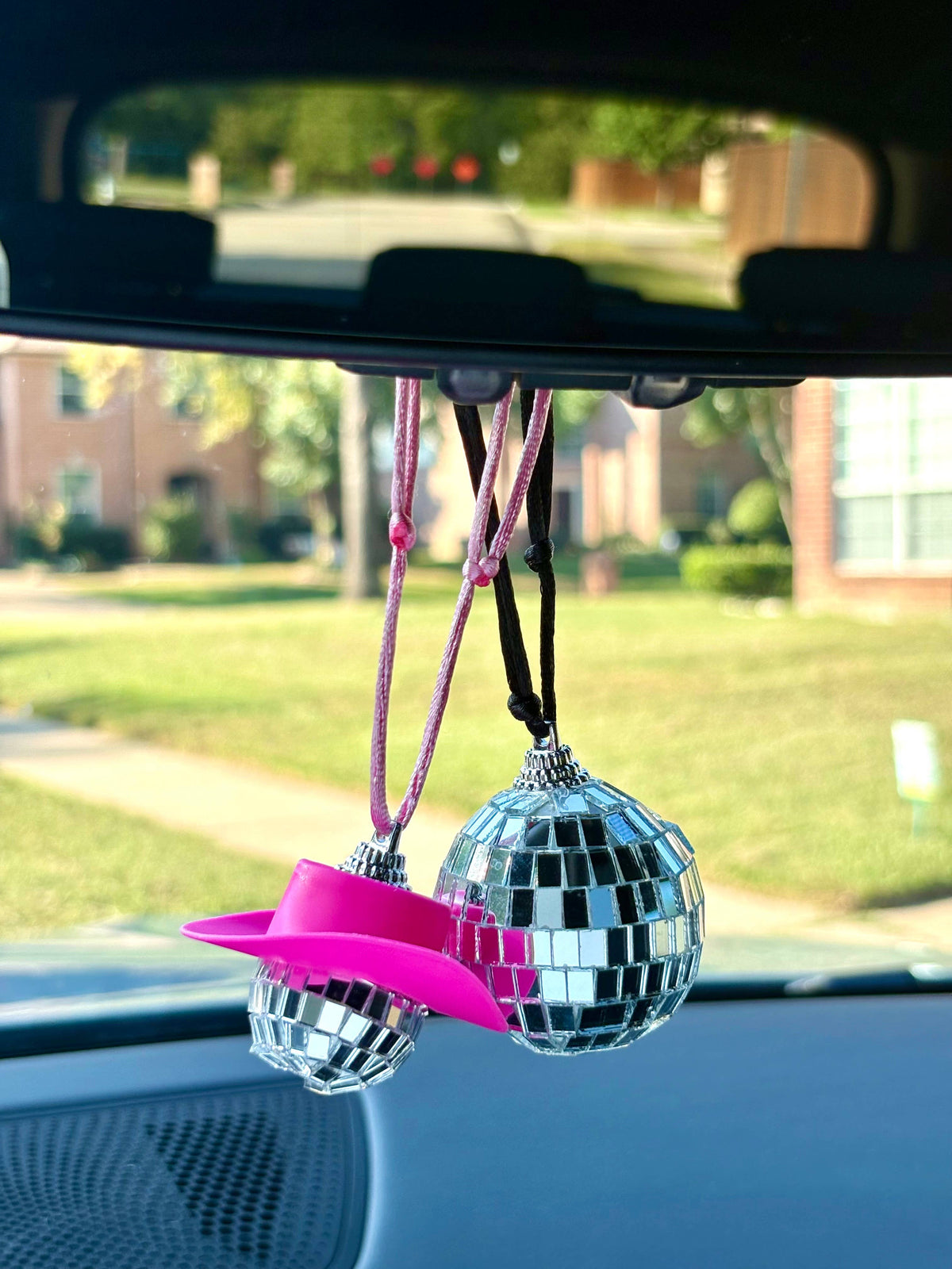 Mirror Ball Hanging Car Charm, Rear View Mirror Accessories: Pink
