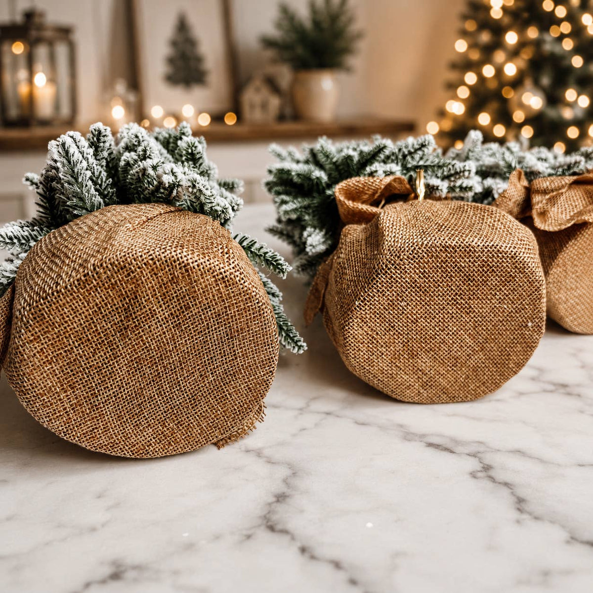 Christmas Trees with Snow, Holiday Mantle & Shelf Home Decor: 8"