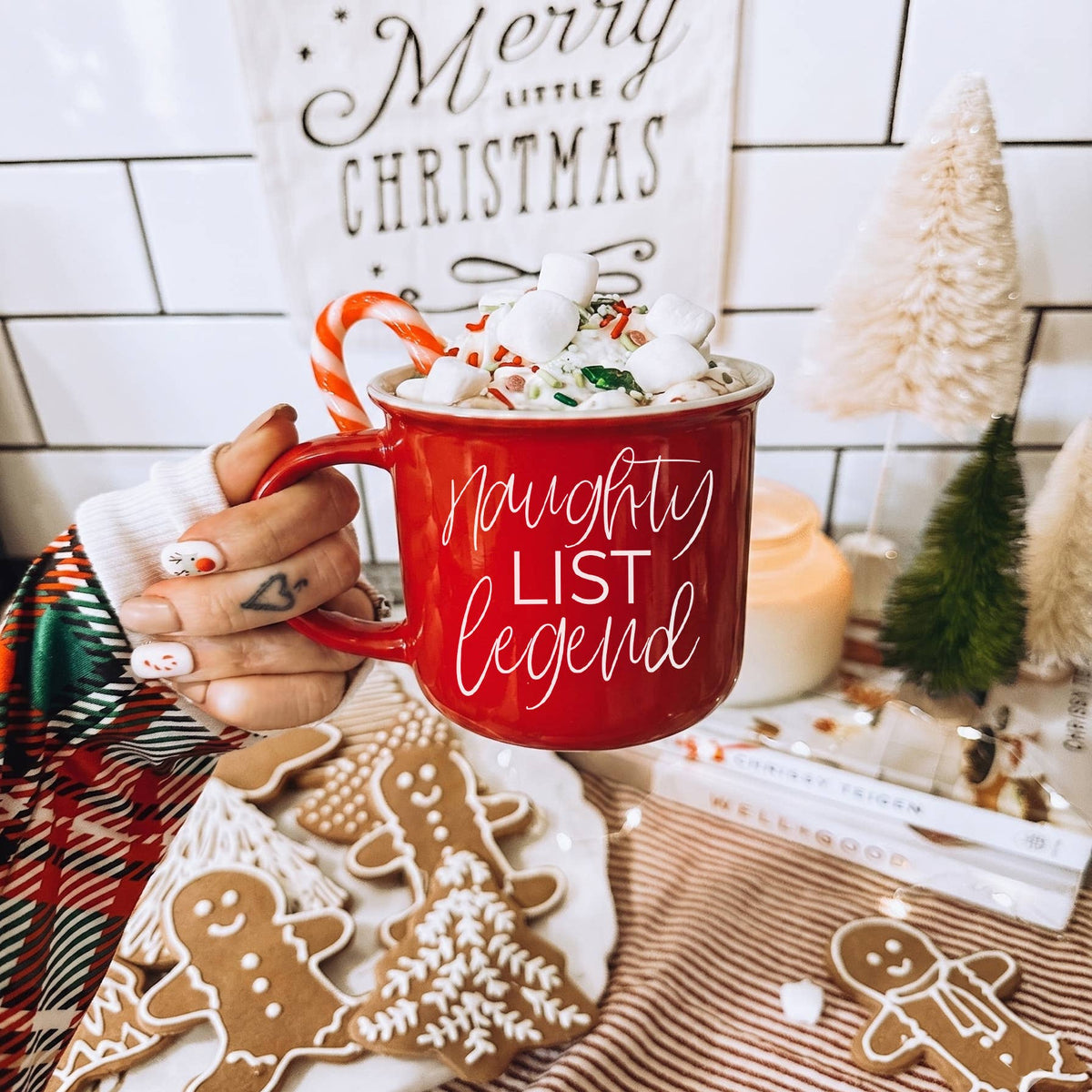 Naughty List Coffee Mug Set Funny Modern Christmas Drinkware: Naughty List-Red