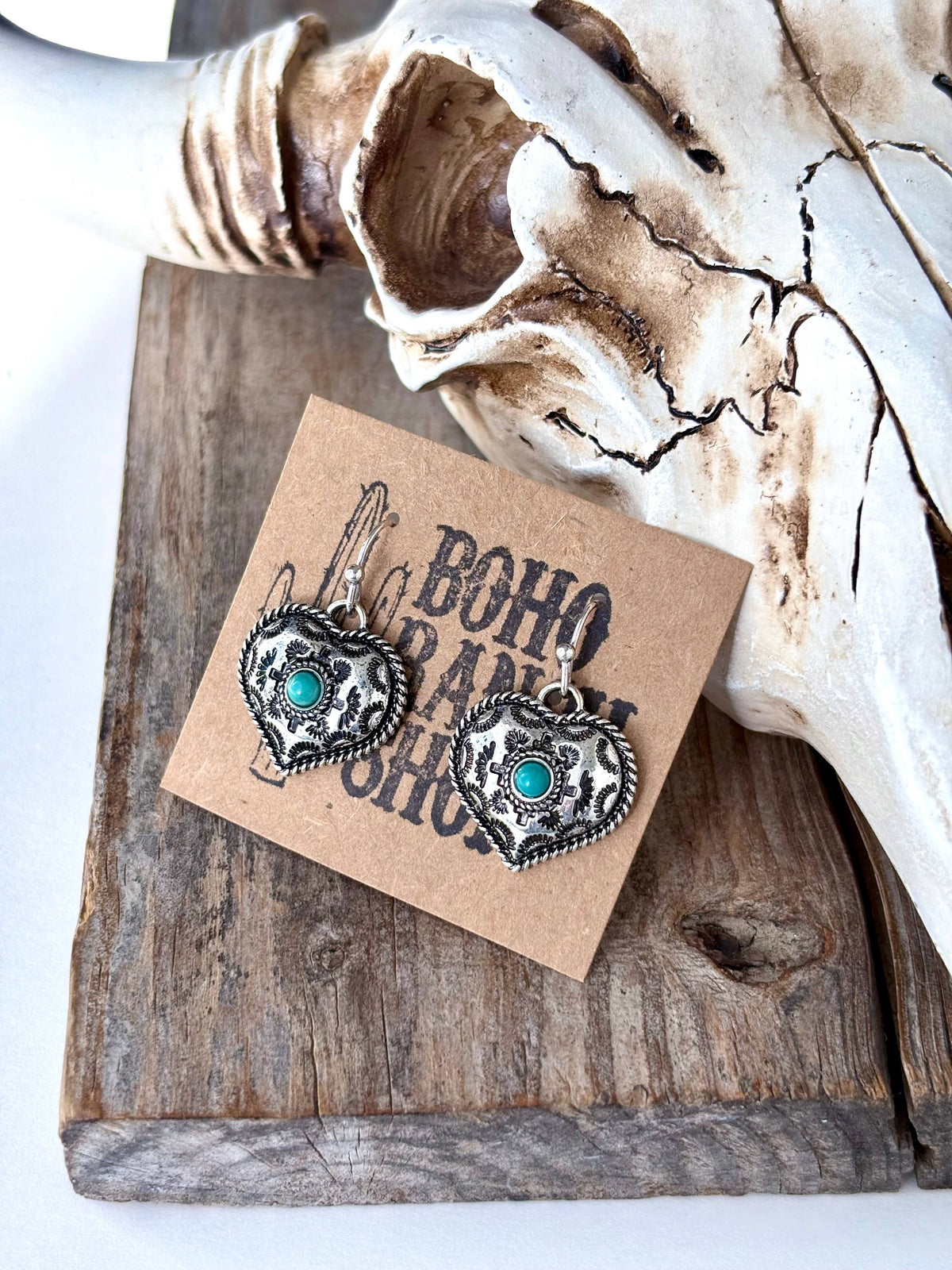 Western Style Pendant with Turquoise Stone Dangle Earrings: Rectangle