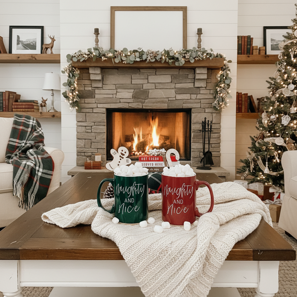 Christmas Mugs Funny, Red & Green Holiday Coffee Cup Ceramic: Deck the Halls (Green)