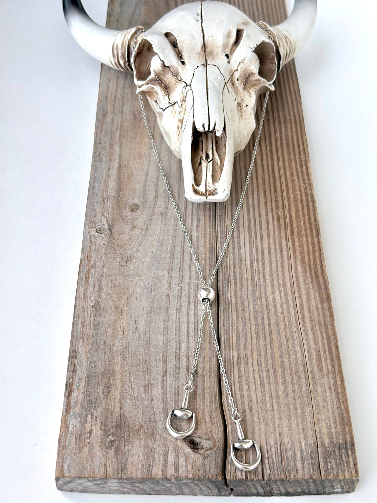 Western Horse Bit Bolo Pendant Y Chain Long Necklaces: Silver