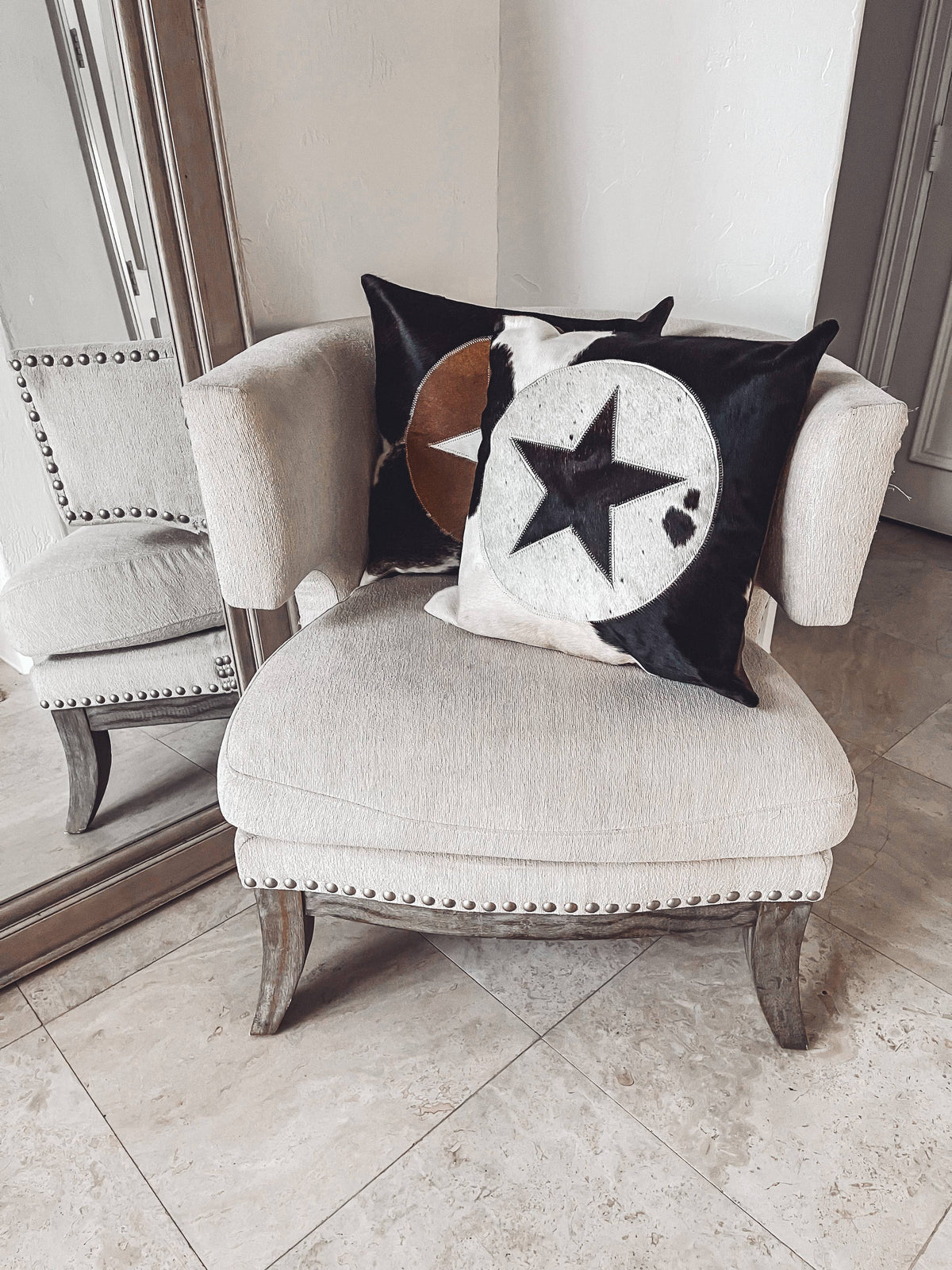 Western Star Cowhide Pillow Cover: TAN + WHITE COWHIDE