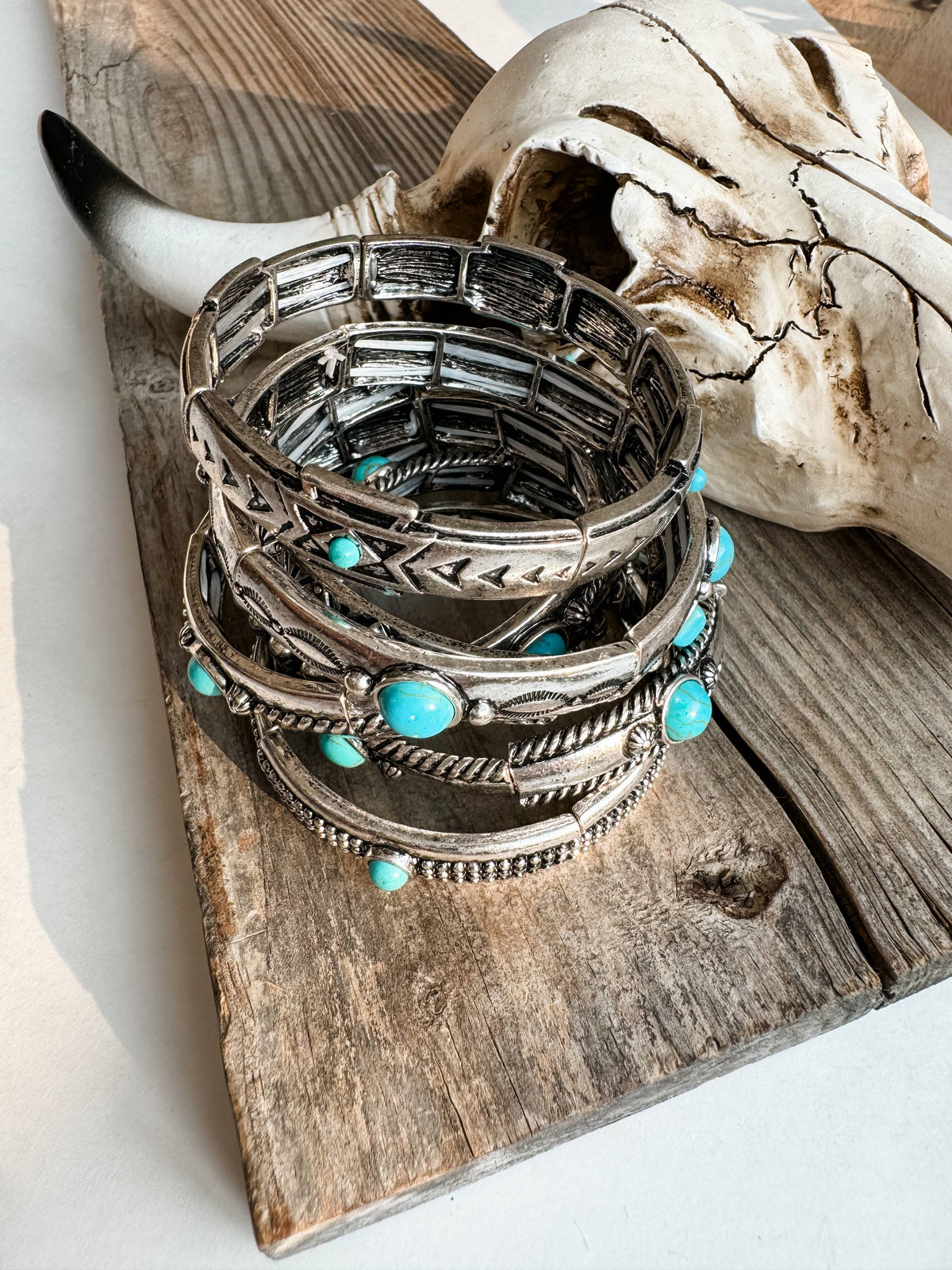 Western Metal Stretch Bangle Bracelet: 6 - CIRCLE - ROPE