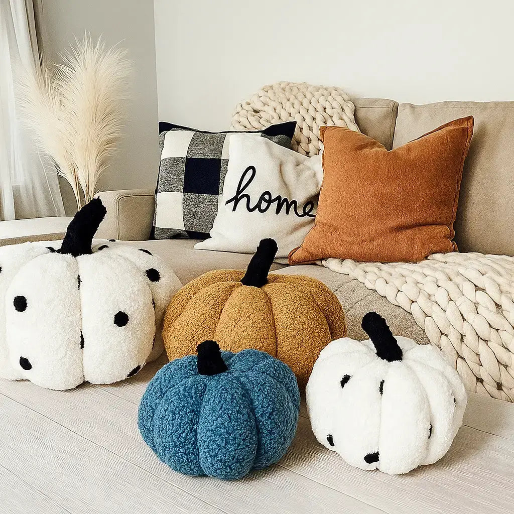 Neutral Fall + Halloween Home Decor, Cute Cotton Pumpkins BW: BW Polk a Dot / Small