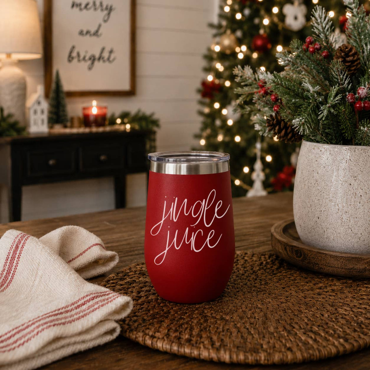 Wine Tumblers or Coffee | Insulated Christmas Cups with Lid: Mama Juice (12oz)