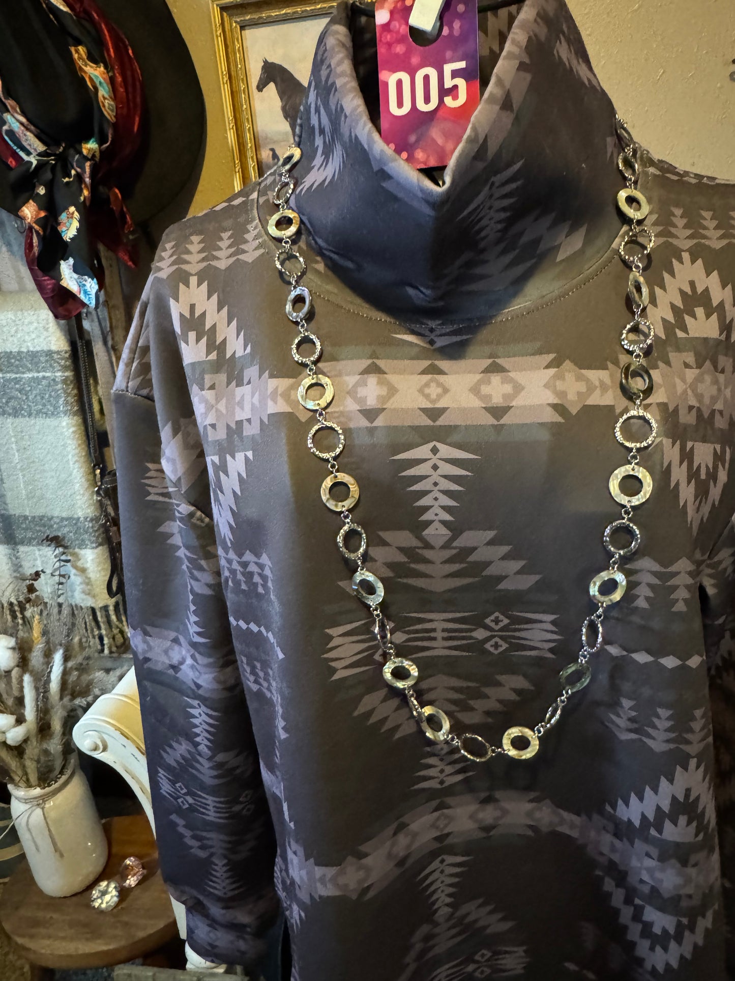 Sterling Kreek Smoky Charcoal Aztec Cowl Neck Pullover (#005)
