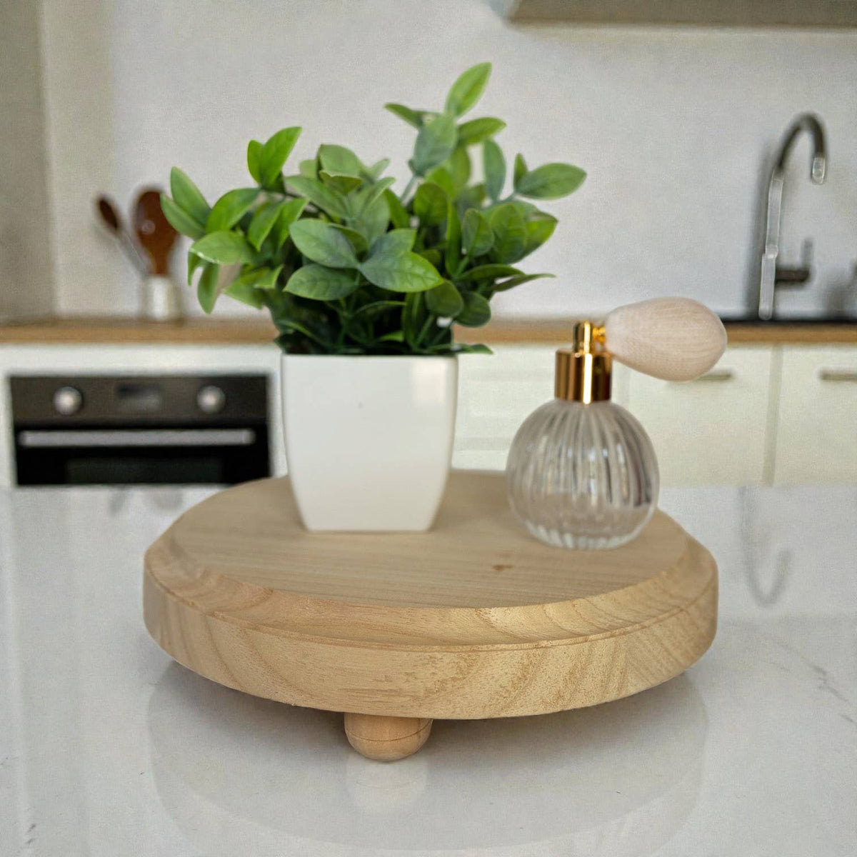 Raised Handmade Wooden Pedestal Stands, Wood Trinket Trays: Rustic Distressed Oval
