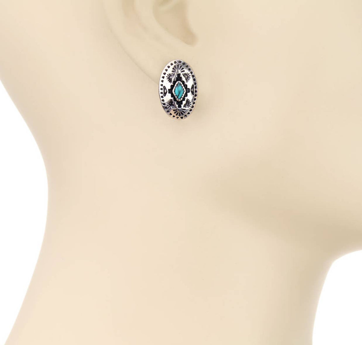 Western Hand Stone Aztec Post Earrings - turquoise pink: STYLE 5 - AZTEC TURQUOISE