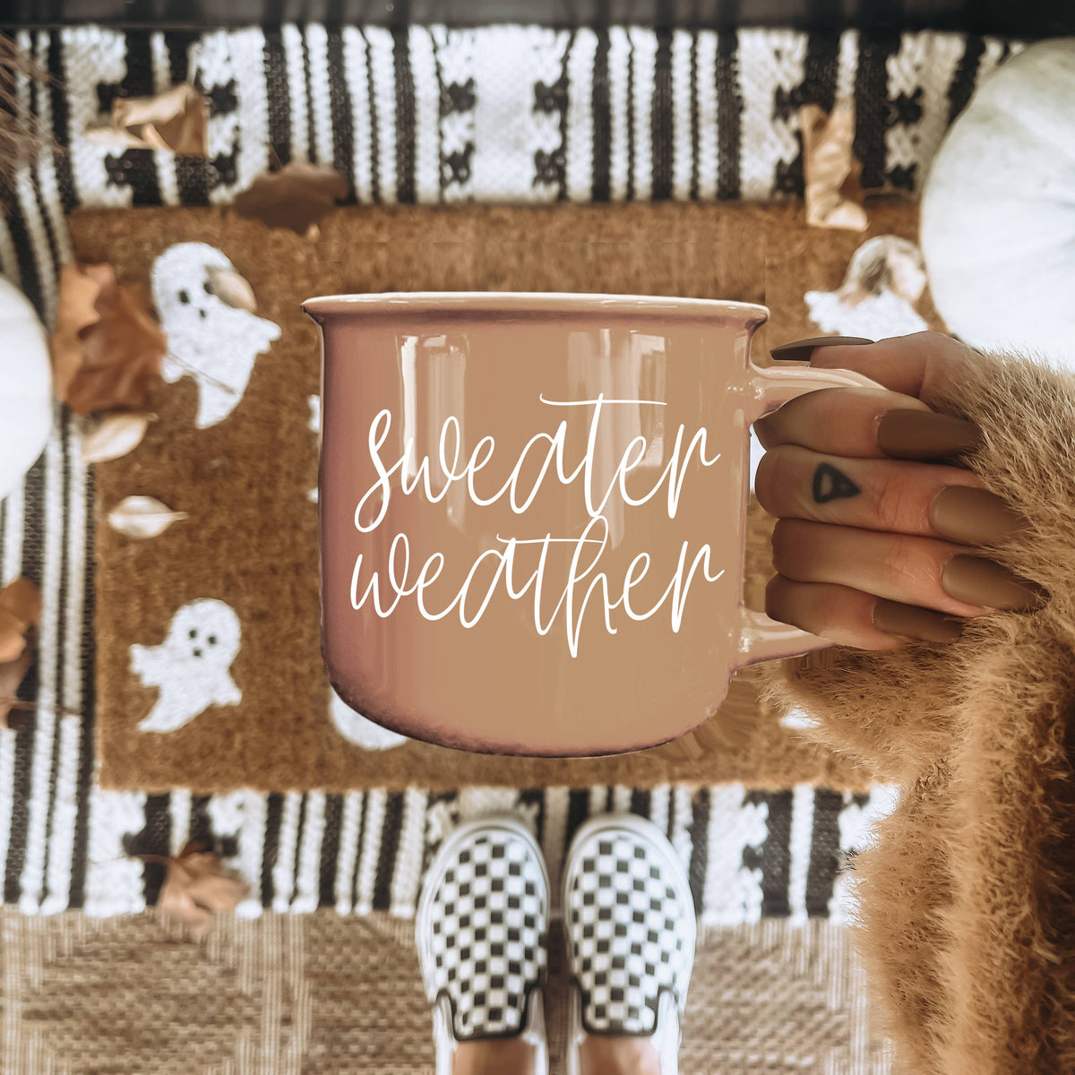 Farmhouse Fall & Halloween Coffee Mugs, Modern Ceramic Cups: Boo (Black)