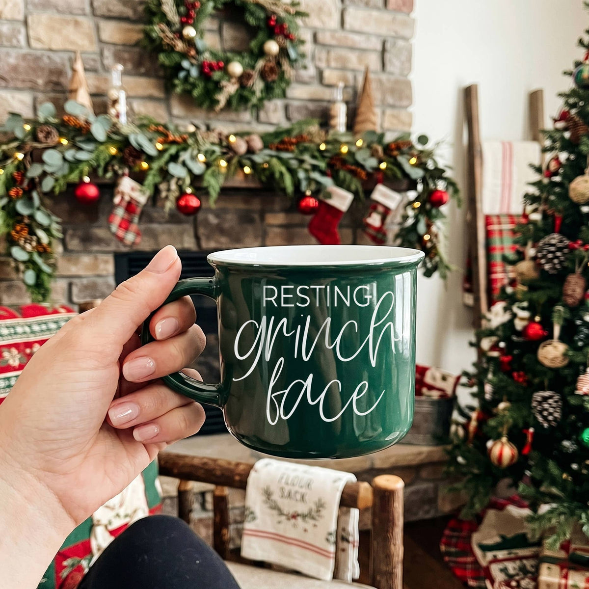 Grinch Face Mugs, Sarcastic Christmas Cup Holiday Humor Gift: Grinch Face-GREEN
