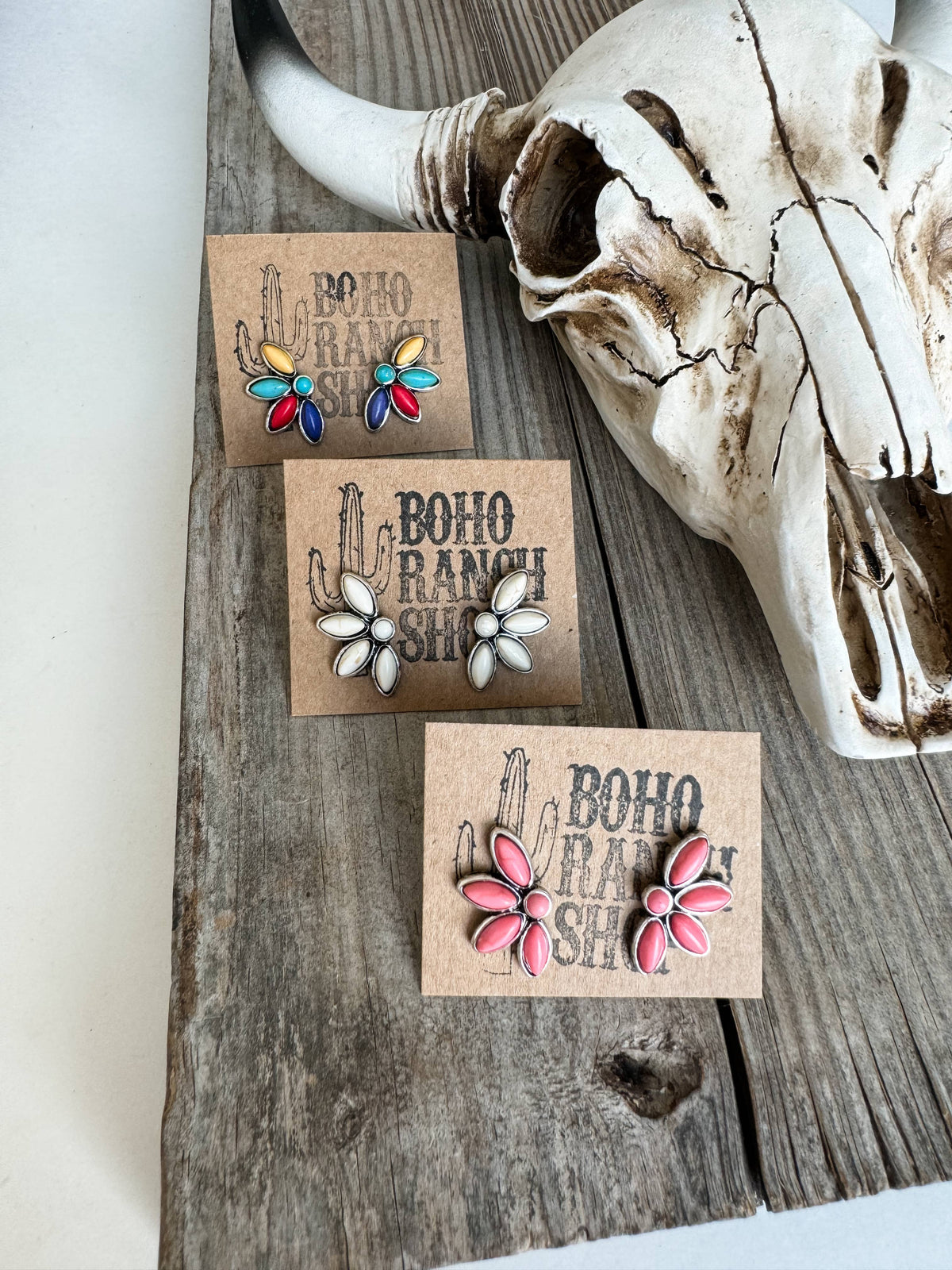 Western Style Stone Stud Earrings: MULTI COLOR